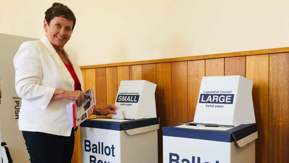 Labor candidate Dr Ursula Stephens cast her vote at Goulburn's Wesley Centre booth on Saturday. Photo: Ainsleigh Sheridan.