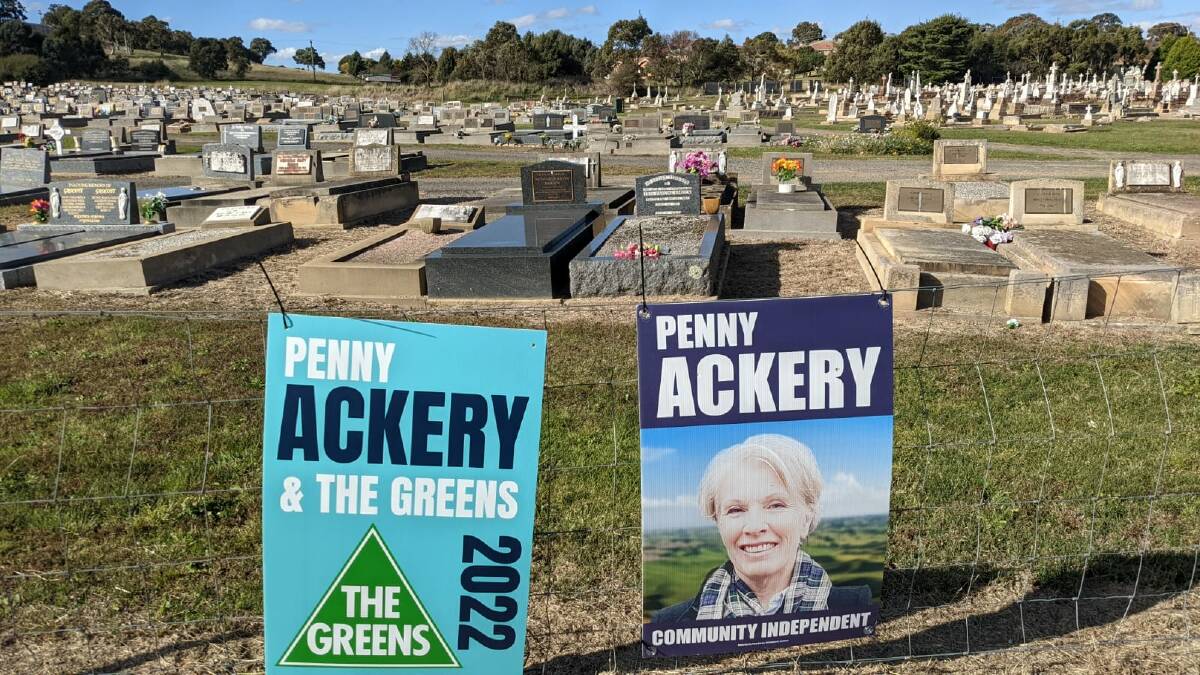 UNDER INVESTIGATION: Hume independent candidate Penny Ackery said she was disgusted by the illegal signage posted around the Hume electorate on Friday suggesting she was aligned to The Greens. Photo supplied.