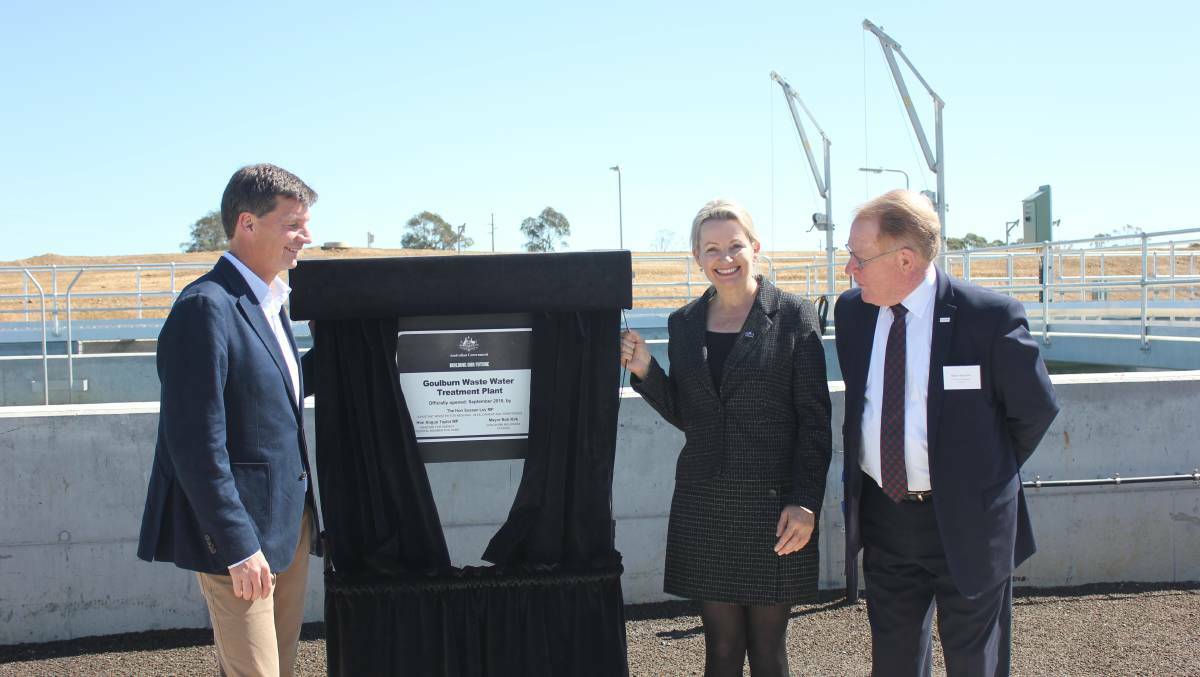 Hume MP Angus Taylor, Assistant Minister for Regional Development Sussan Ley and Mayor Bob Kirk at last November's opening of Goulburn's wastewater treatment plant.