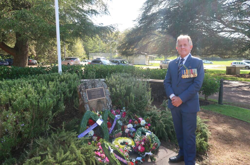 Rick McCarthy OAM at the Bowral war memorial. The Vietnam War veteran will walk 1050km from August 17 to raise money for his charity, Honour our Fallen. Picture by Briannah Devlin.