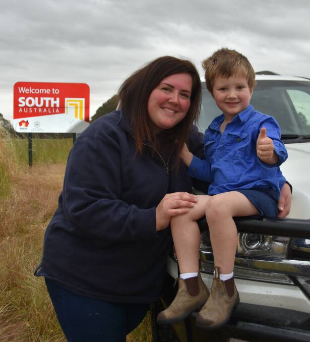 Apsley, Vic, farmer Rebecca Barry and her son Oliver McDonald were excited to freely cross the border on Tuesday to travel to Naracoorte. 