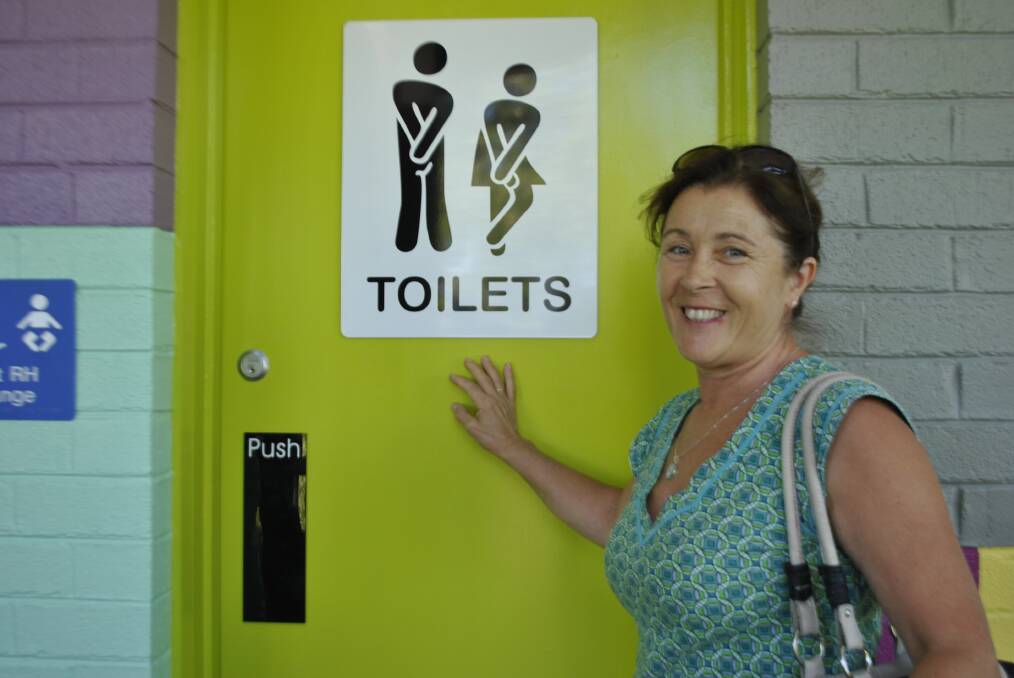 Teresa Valez checking out the famous toilets. 