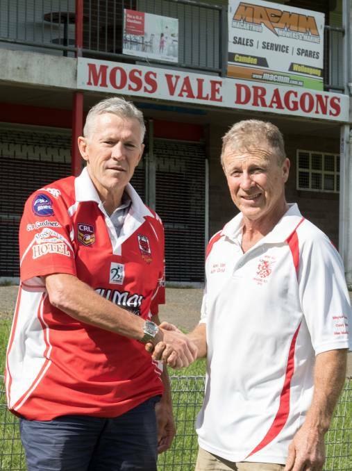 A WARM WELCOME: Moss Vale Dragons' Paul Maloney welcomed its new gun coach Steve Folkes to the club recently. You can meet Folkes next week. Photo: Daniel Bennett