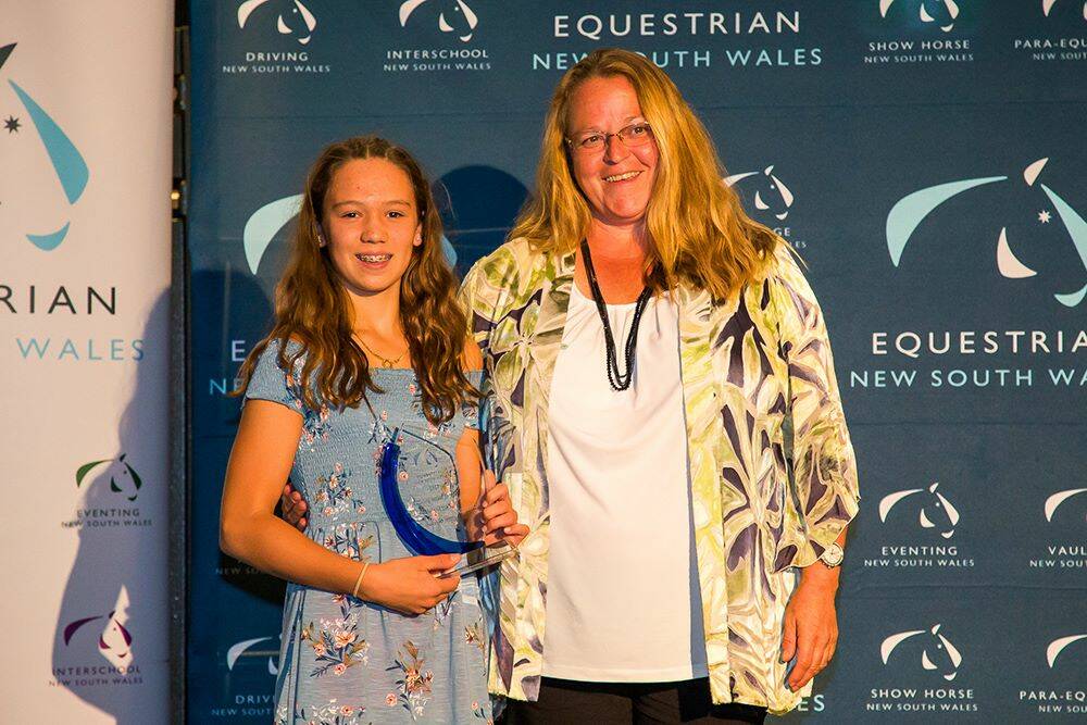 RECOGNITION: President of Vaulting NSW Gillian Burns presented Isabella Napthali with the 2017 Young Female Vaulting Athlete of the Year award. Photo: Contributed