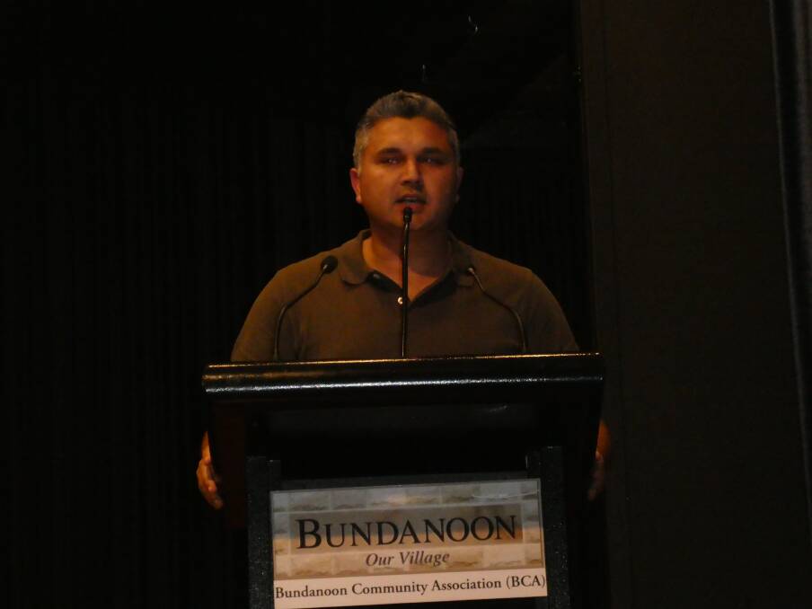 CALLS FOR PEACE: Mazhar Alam addressed a crowd of about 200 people at Bundanoon's Soldiers Memorial Hall. Photo: Peter Gray