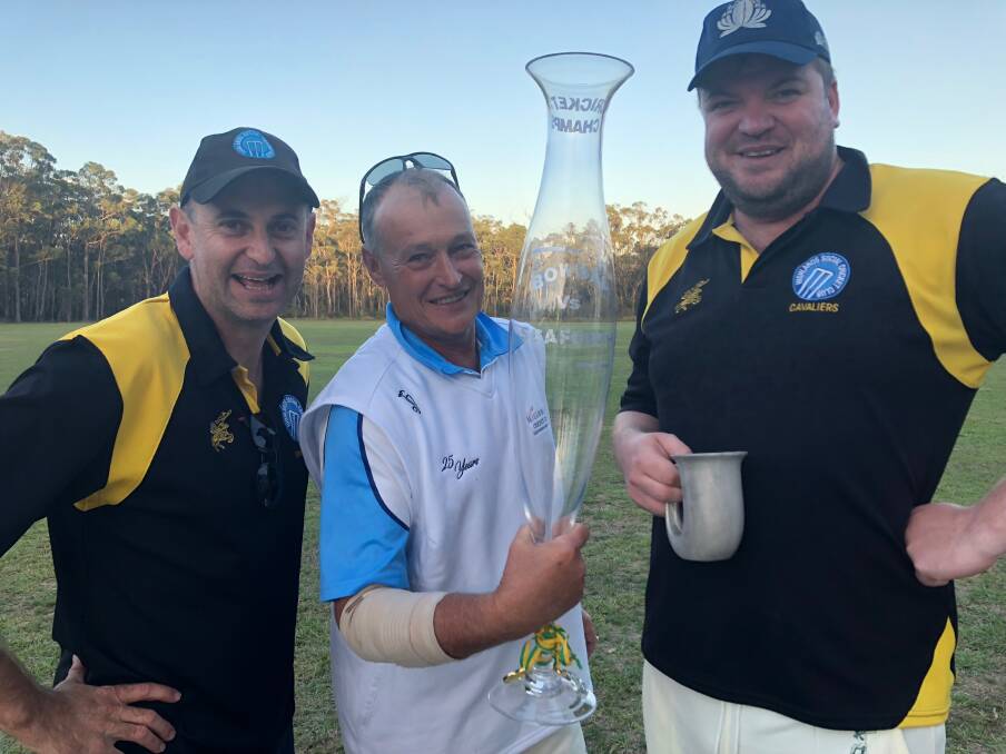 GRINNERS: Highlands Social Cricket Club members Andrew, John and Ryan celebrate their win at Tourist Road Oval. Photo: Contributed