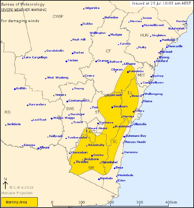 BoM issues weather warning for damaging winds