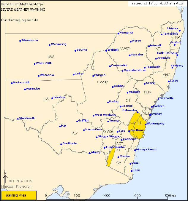 BoM issues severe weather warning for 'damaging winds'