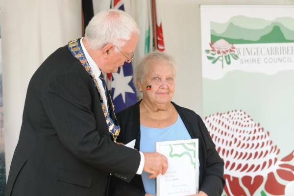 COMMUNITY LEADER: Velma 'Aunty Val' Mulcahy (pictured receiving the Wingecarribee Citizen of the Year award in 2011) said a referendum was "overdue and it's about bloody time". Photo: File