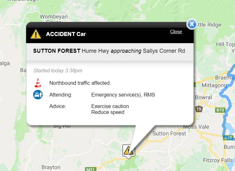 Car crash at Sutton Forest