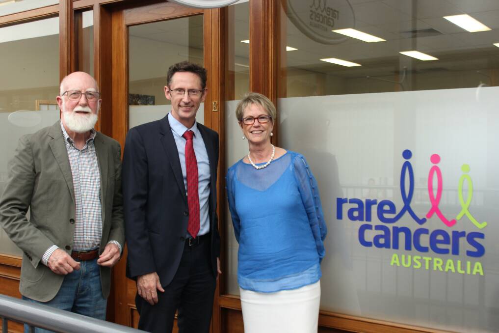 Southern Highlands Cancer Connect chairman Graham Hackett, Stephen Jones, Rare Cancers Australia CEO Kate Vines.