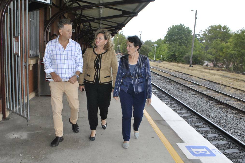 Minister for transport and infrastructure Andrew Constance, Liberal candidate for Goulburn Wendy Tuckerman and outgoing Goulburn MP Pru Goward.