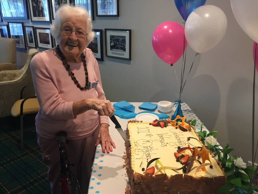 HIP HIP HOORAY: Abbey House resident Valmai Pearse celebrated her 101st with family and friends on Tuesday afternoon. Photo: Emily Bennett
