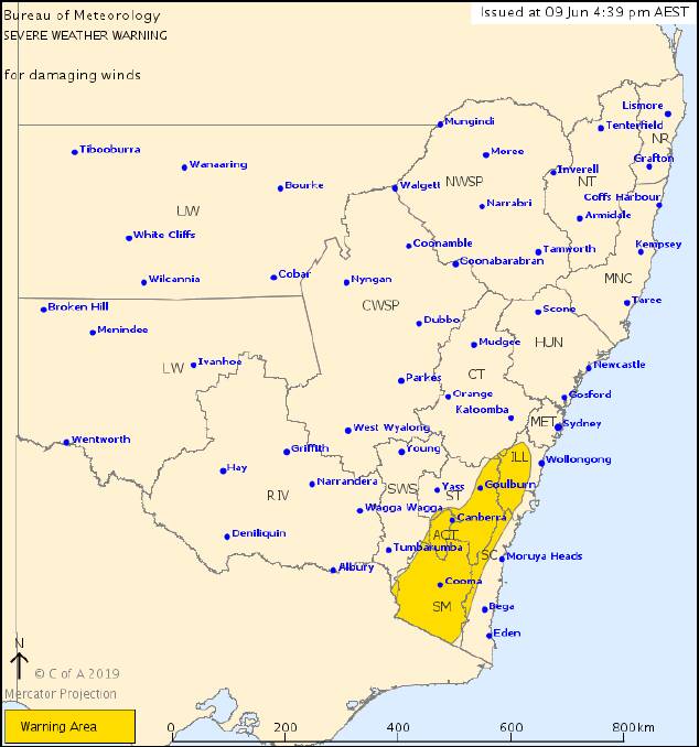 The Bureau of Meteorology (BoM) has issued a severe weather warning for damaging winds from Monday.