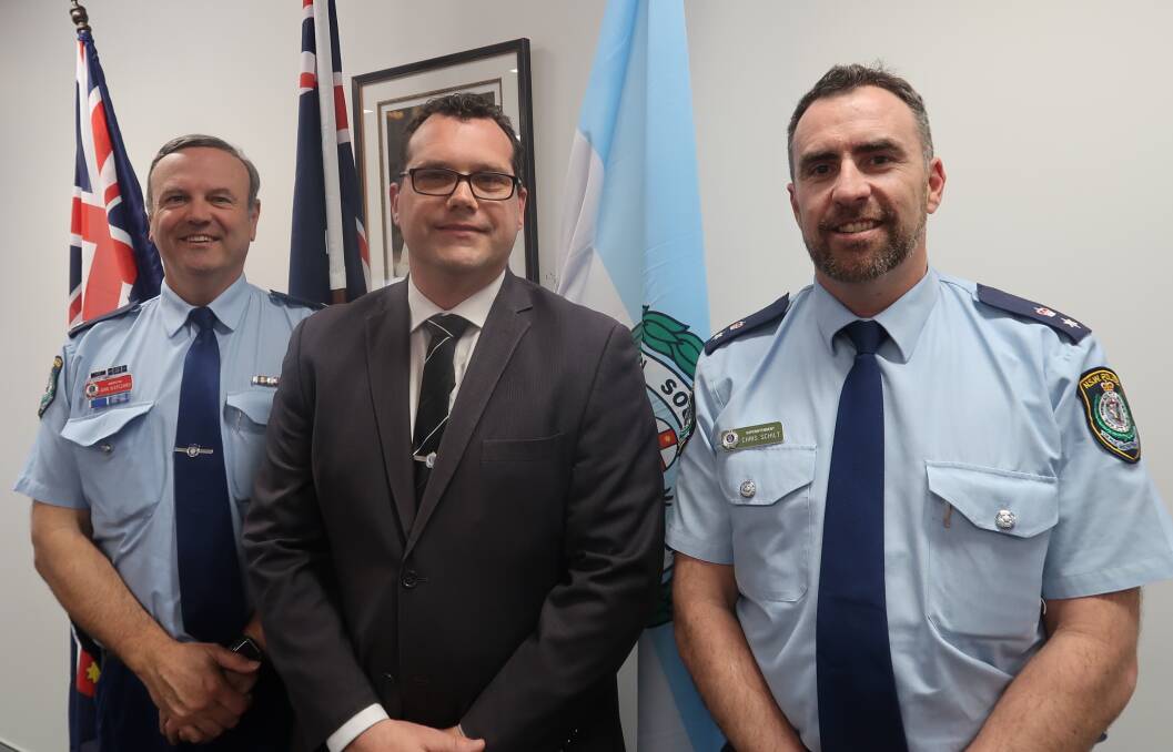 ON THE FRONTLINE: Southern Highlands Police officer-in-charge Inspector John Klepczarek, detective Brendan Ritchie and superintendent Chris Schilt. Photo: Vera Demertzis