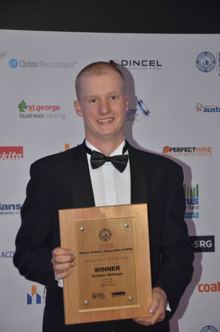 MDB Building second year apprentice Zachary Bollinger has won the Master Builders Association apprentice of the year award.