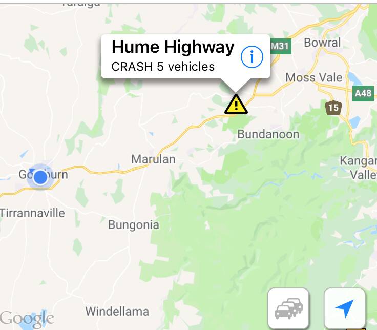 Five-car crash on the Hume Highway at Sallys Corner Road