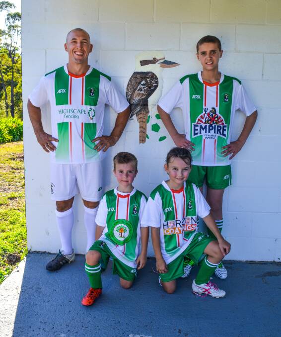 READY FOR 2018: Club president and first grade captain Michael Murray is joined by David Napper (under 15s) Ned McMahon (Under 6s) and Ally Gardner (Under 10s). Photo: Contributed.