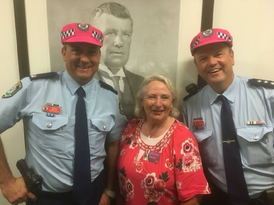 Hume LAC acting superintendent Andrew Koutsoufis, Bradman Foundation's Rina Hore and Bowral Police Inspector John Klepczarek. Photo: The Hume LAC on Facebook