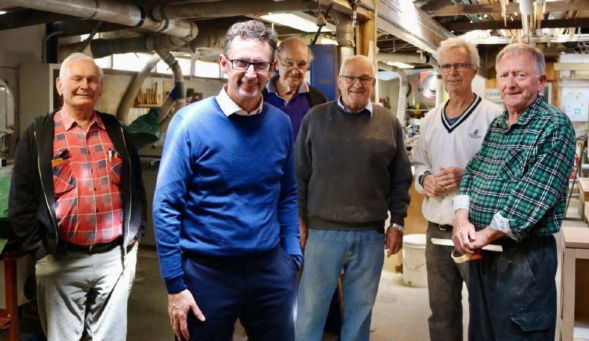 Whitlam MP Stephen Jones met with members from the Moss Vale and Bowral men's sheds during Men's Shed Week. Photo: Supplied