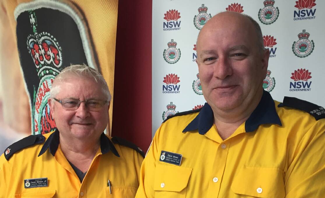 THINK AHEAD: NSW Rural Fire Service community safety officer David Stimson and operational officer David Brown want residents to start talking about their bushfire survival plans. Photo: Emily Bennett