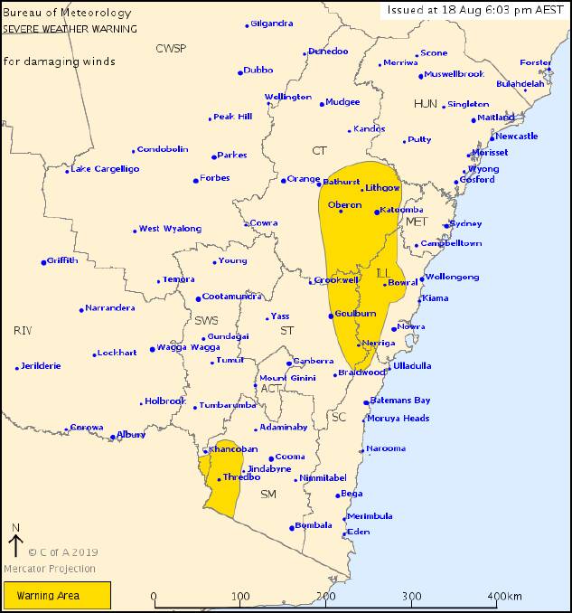 Bureau of Meteorology issues a severe weather warning for 'damaging winds'