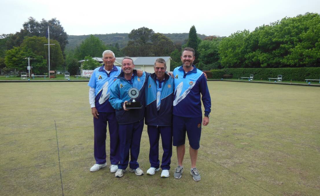 GOOD EFFORT: Jim Nealy, Dougald Braithwaite, Noel Fraser and Carl Spilker at Bowral Bowling Club recently. Photo: Contributed