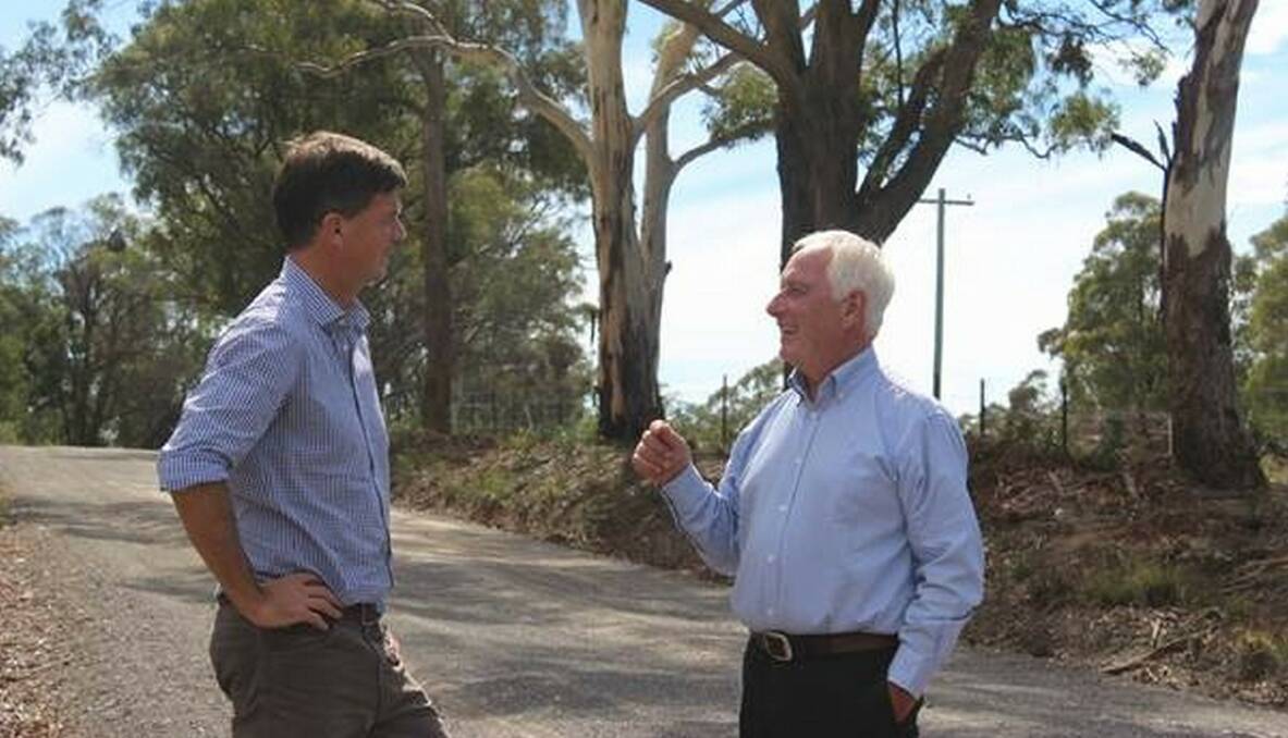 UPGRADE: Federal Member for Hume Angus Taylor wih Upper Lachlan mayor John Stafford, for the announcement of $2.5 million funding to upgrade 6km of Wombeyan Caves Road. 
