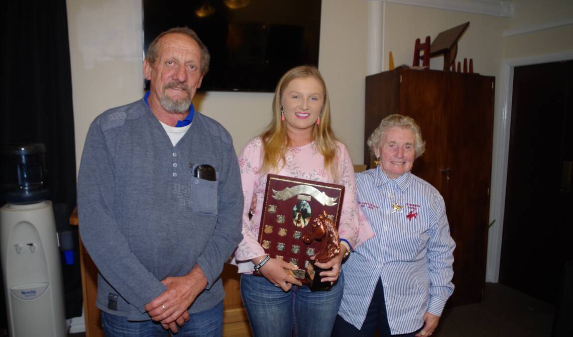 IN MEMORY: Alan Smith and his mother Gloria Smith with the 2018 Adele Smith Memorial trophy winner Shana McLean on May 26. 