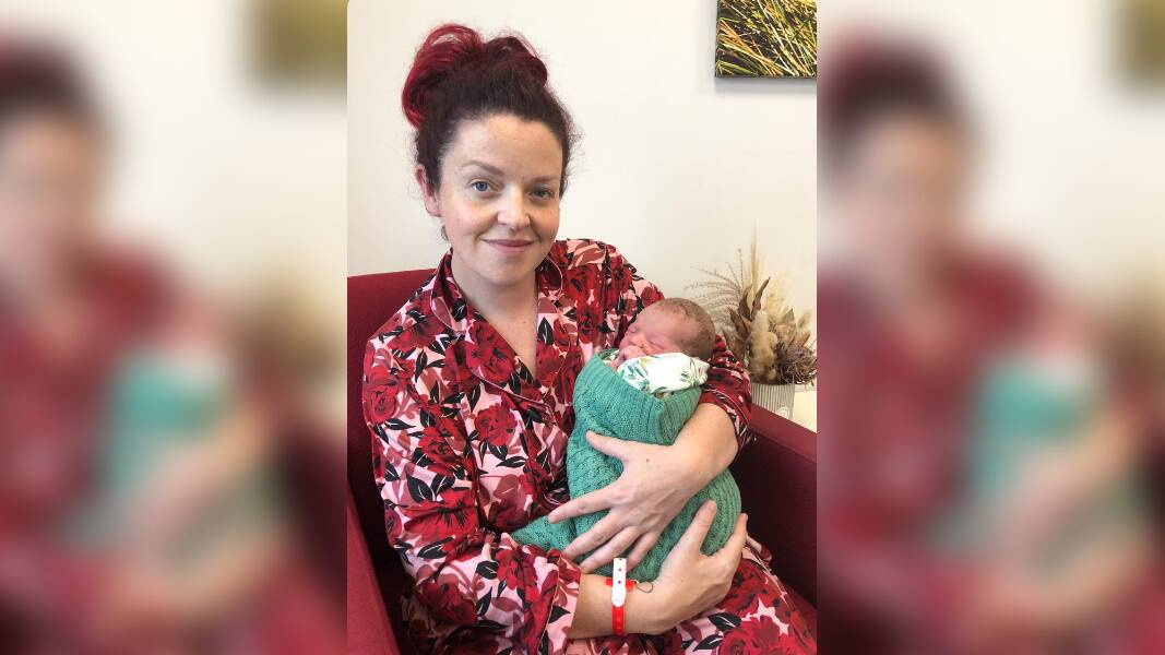 Portland mum Jessa Laws with daughter Astrid, who was born on the side of the road in Port Fairy this morning. Picture: Supplied