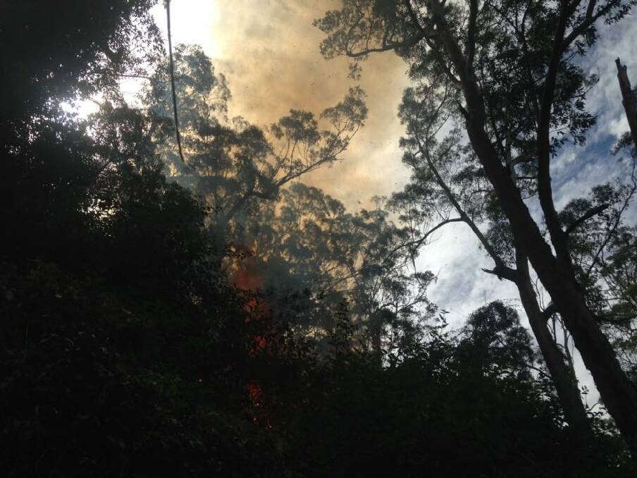 The Barrengarry Mountain fire is in remote bushland near Paddington Lane, off Moss Vale Road. Photo: Kangaroo Valley RFS