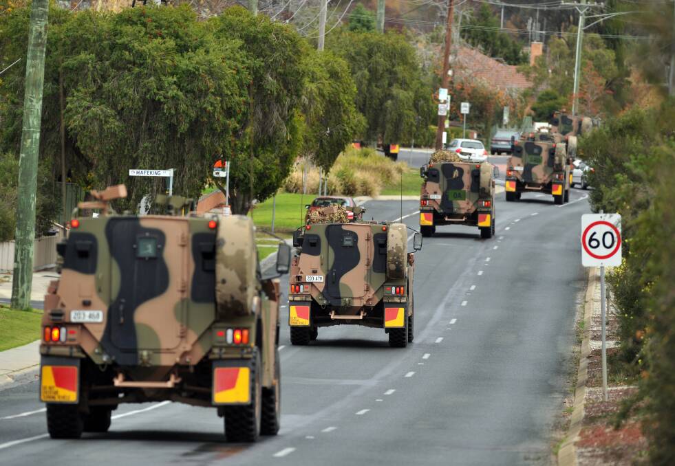 Bushmasters being test driven in Bendigo, Victoria. Picture: BILL CONROY