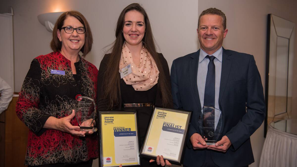Sweet success: Samantha Trotter caps off her apprenticeship being named 2018 Illawarra and South East Apprentice of the Year at the Training Services NSW Awards. Photo: supplied
