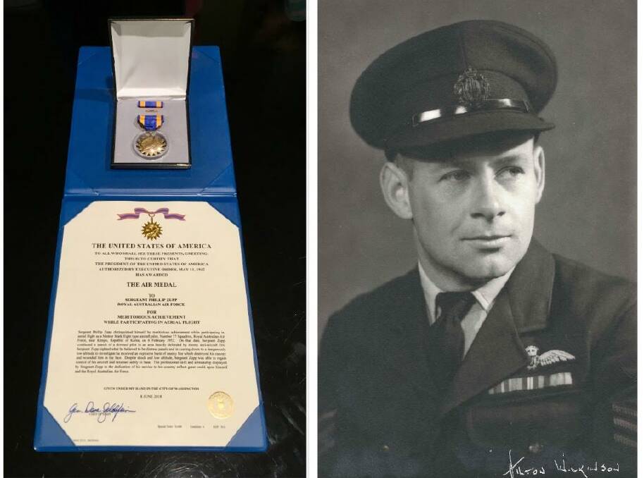Flying Officer Philip Zupp posthumously received the United States Air Medal for his bravery in the Korean War. Photos supplied.