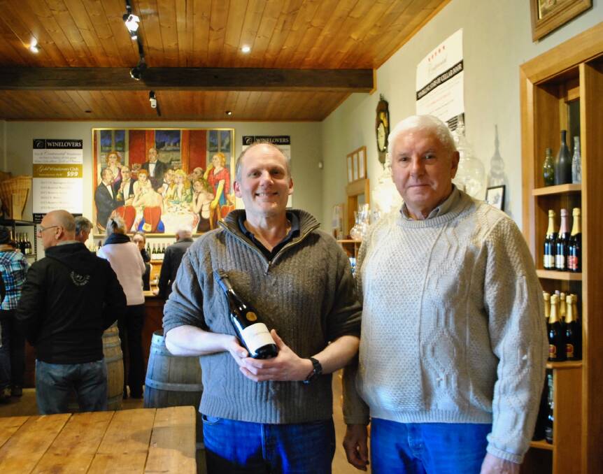 Five stars: Winemaker Tony Cosgriff and owner John Large announced Centennial Vineyards had received a five star red rating from the 2019 Halliday Wine Companion. Photo: Olivia Ralph