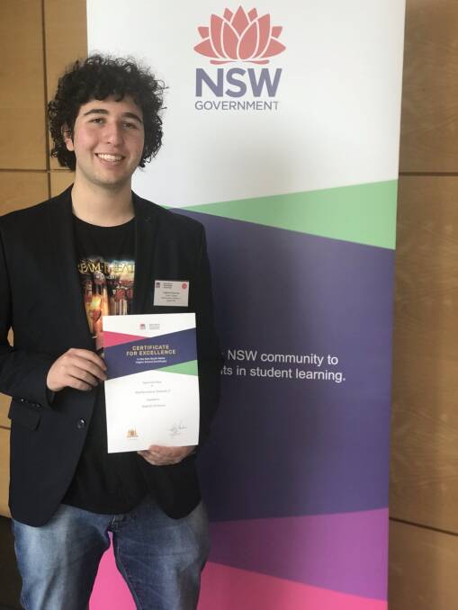 First place: Gabriel Kolovos is the only student in the Southern Highlands to have topped a course in the HSC. Photo: supplied.