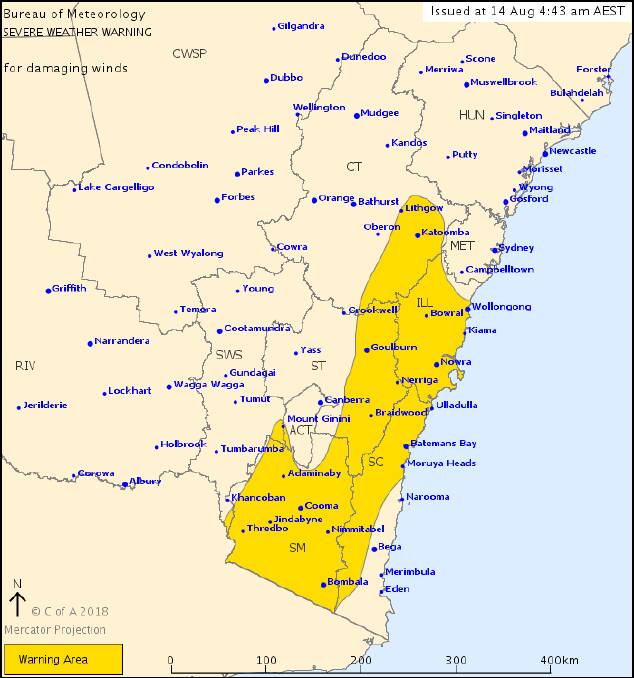 State emergency services are expecting "damaging winds" to hit south east NSW on Wednesday. Photo: supplied.