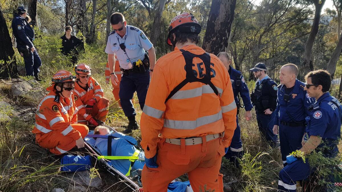 The young man from Yerrinbool had broken his leg after coming off a BMX bike. Photo: SES Wingecarribee Unit.
