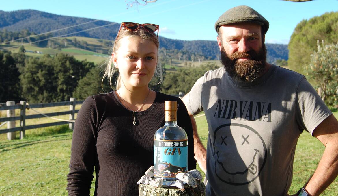 North of Eden's apprentice distiller Ruby Davis with Gavin Hughes, chuffed with the result of the handcrafted Commissioning Gin for crew of HMAS Supply. Photo: Leah Szanto