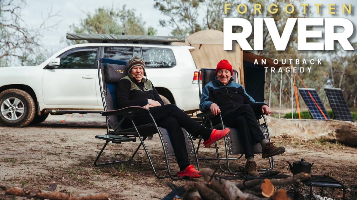 John and Marilyn Nothdurft at their campsite on the Darling River at Wilcannia. Picture: Dion Georgopoulos