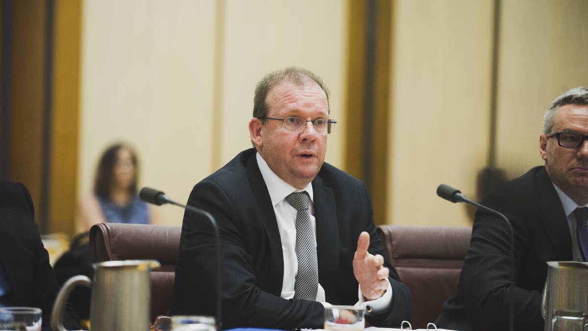 Auditor-General Grant Hehir testifies at the sports rorts inquiry in February. Picture: Dion Georgopoulos