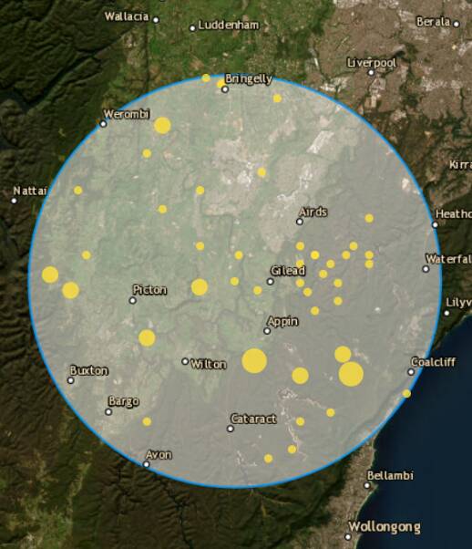 Earthquakes 1960-2010 within 30km of the most recent Appin quake. Source: Geoscience Australia.