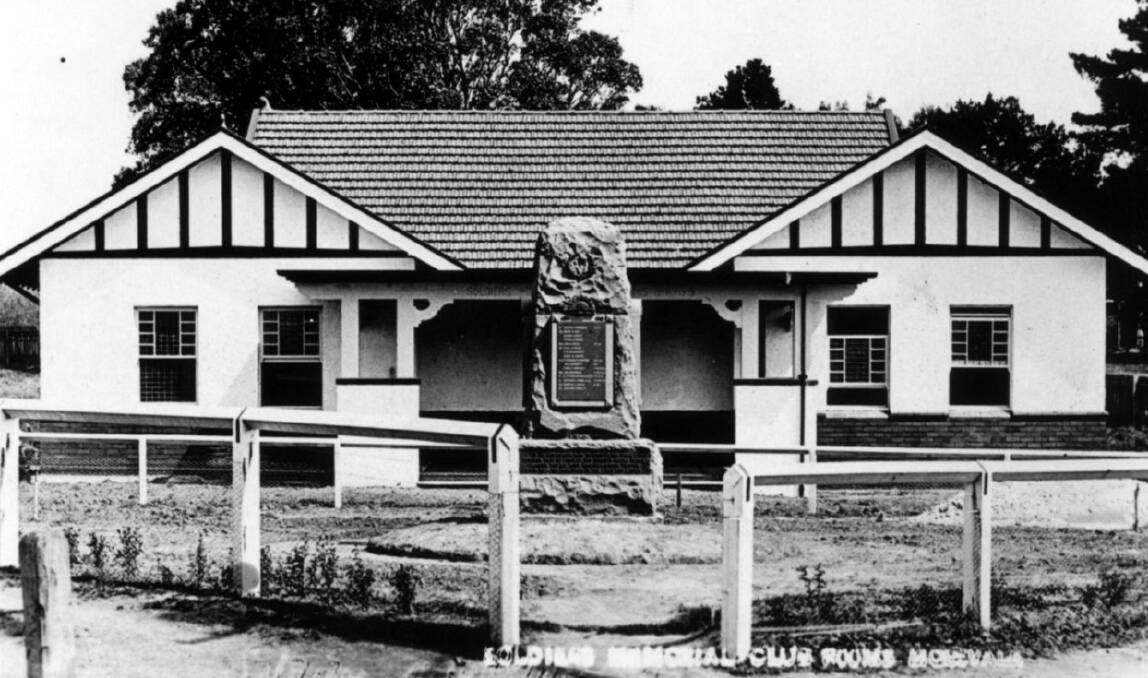 NOT FORGOTTEN: Moss Vale’s War Memorial, erected in 1922, seen here in 1960s at front of the former Soldiers’ Memorial Clubrooms. 