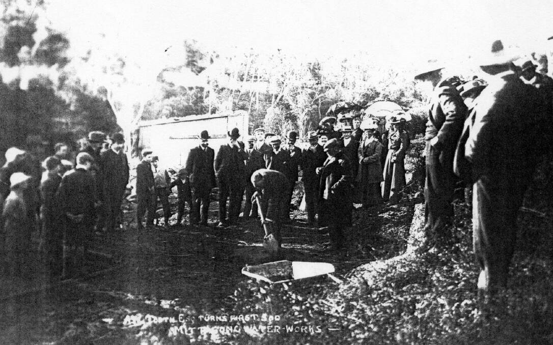 WATERWORKS: AW Tooth turns first sod in 1908 for the weir on Baker’s Creek, Mittagong.
