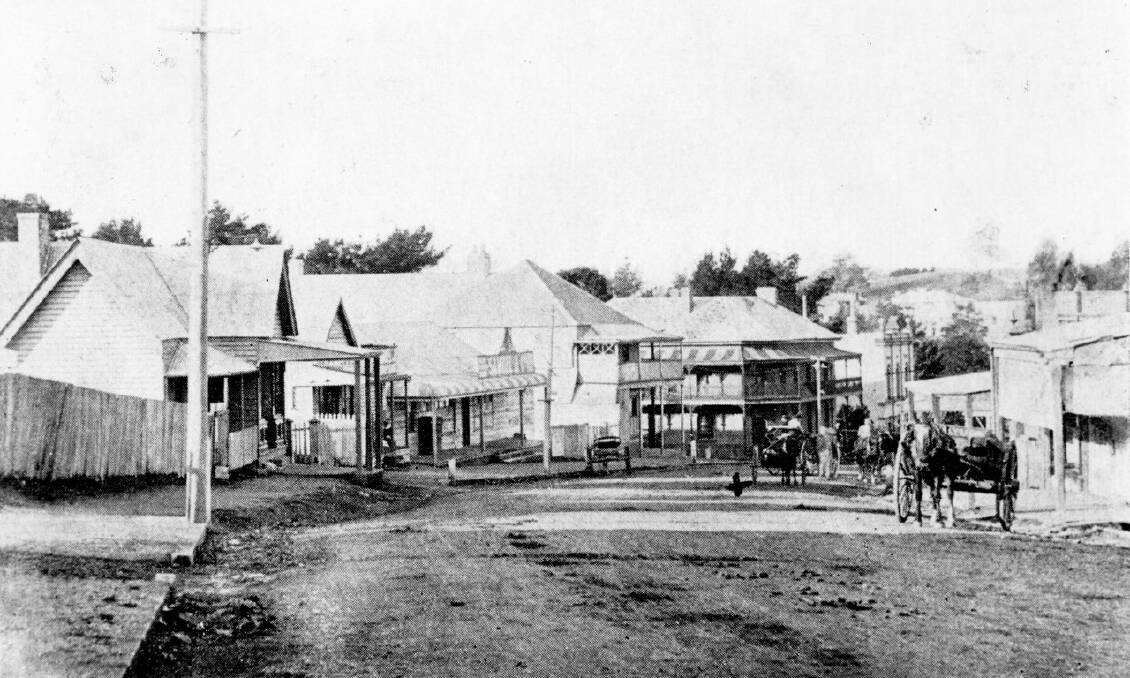 EARLY HUB: Argyle and Berrima Roads corner, Moss Vale. On left of hotel at centre (now the Jemmy Moss) is Levy's store that was post office in 1870. Photo: BDH&FHS