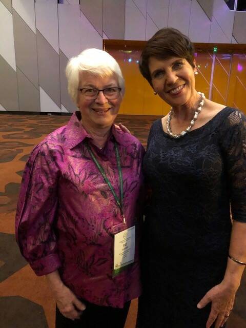 Pat Hughes of Exeter Branch with Mrs Magdie de Kock, from South Africa, newly elected World President of ACWW.