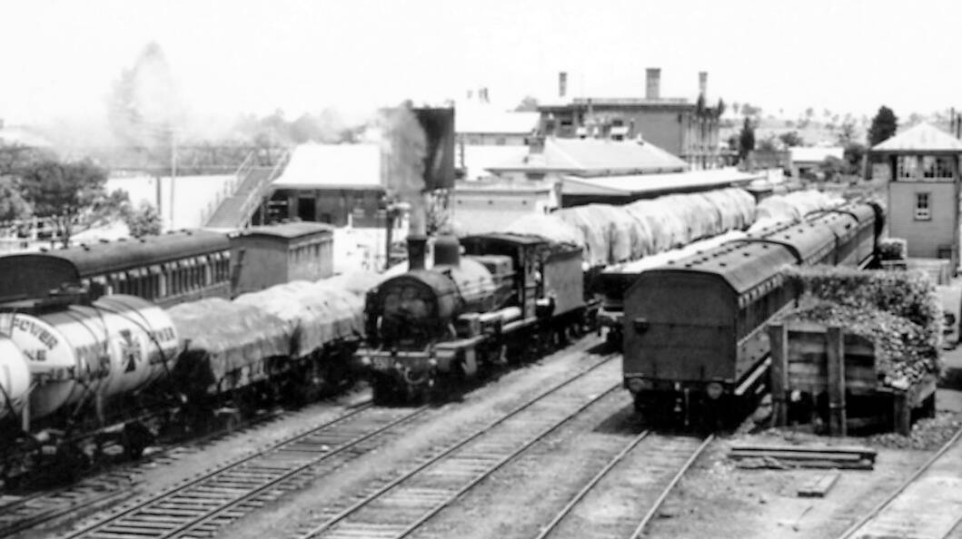 BUSY YARD: A view across Moss Vale railway yards in 1930s, looking south from footbridge. 