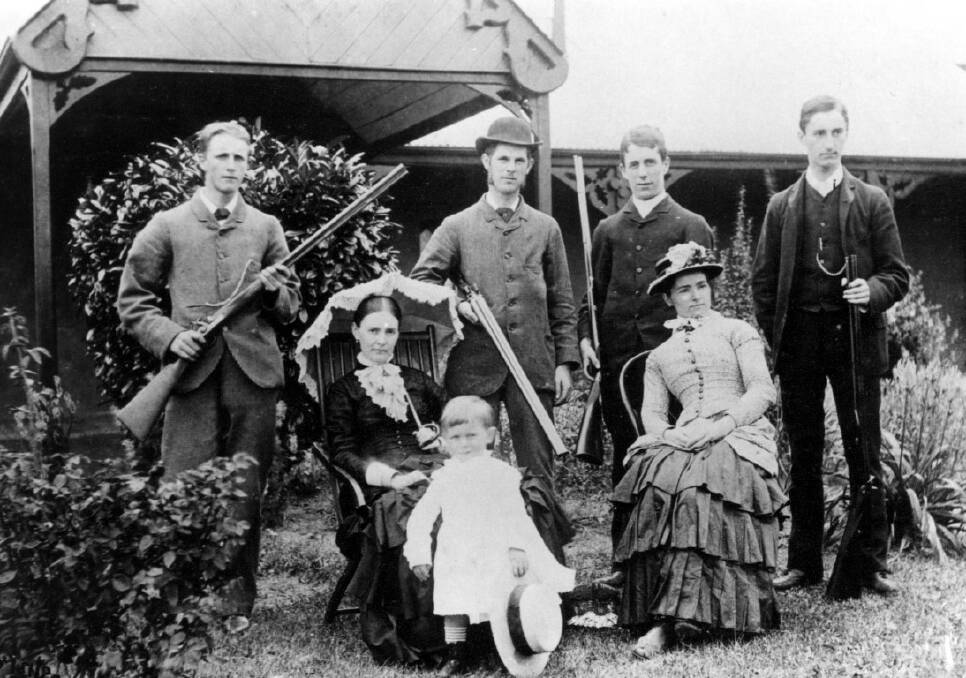 AT ROCKMOOR: The Bennetts about 1888. Christopher is second left, back row, and Violet sits holding umbrella. The child is Christopher Bennett jnr. Photo: BDH&FHS.