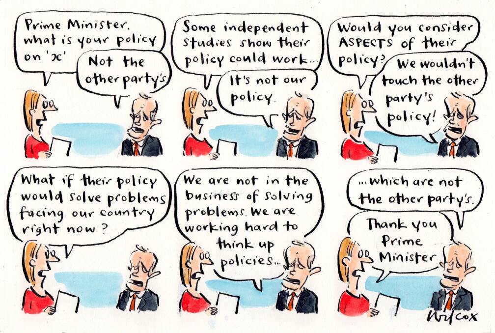 PLAYING POLITICS: While politicians play games, issues such as education, health and energy languish in a policy vacuum. Illustration: Cathy Wilcox.