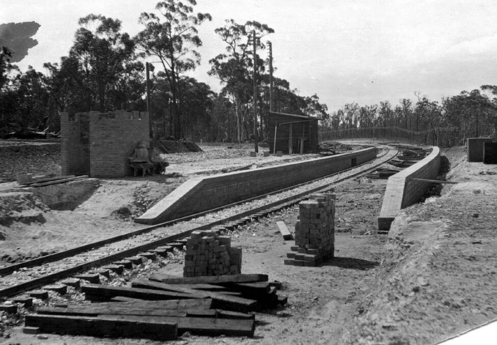 TAKING SHAPE: Deviation rail tracks and Yerrinbool Station under construction in 1918. Photo: BDH&FHS.